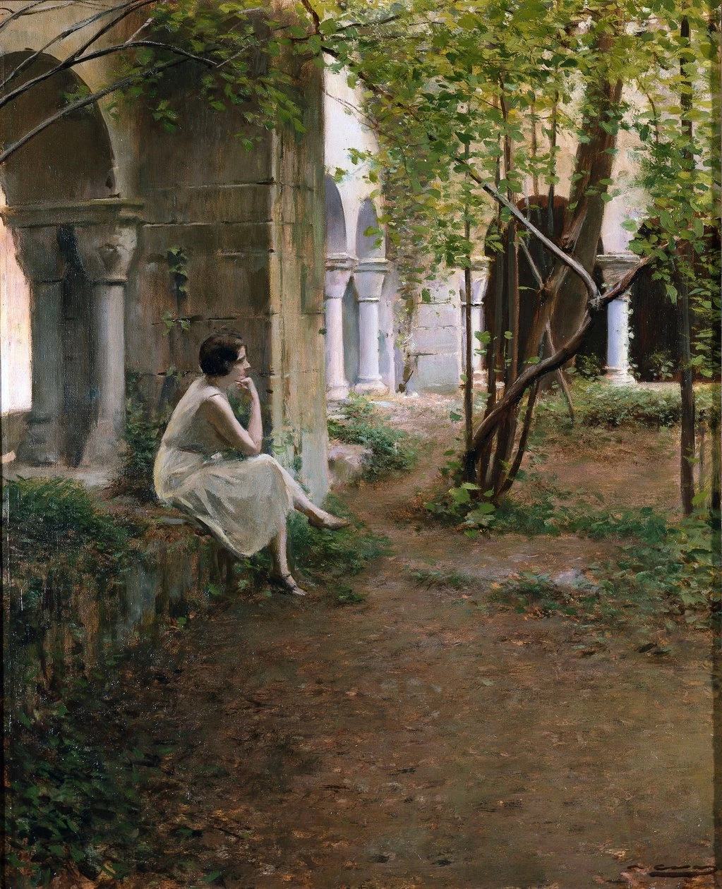Ramon Casas - Giovane donna che medita in un chiostro